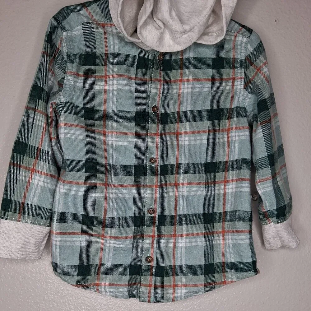 Carters Toddler Boys 2 Piece Set Plaid Hooded Flannel Shirt and Gray Pants 3T